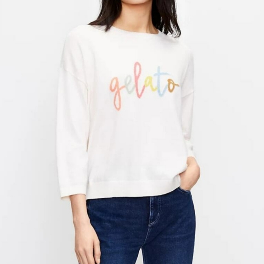 LOFT Gelato Print Cream Cotton Sweater Size Small